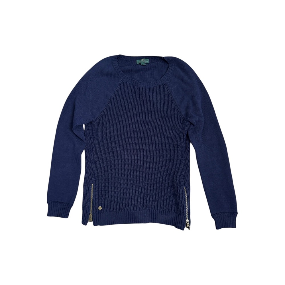 LRL Lauren Ralph Lauren Navy Blue Cotton Zipper Side Knit Sweater Women's Medium